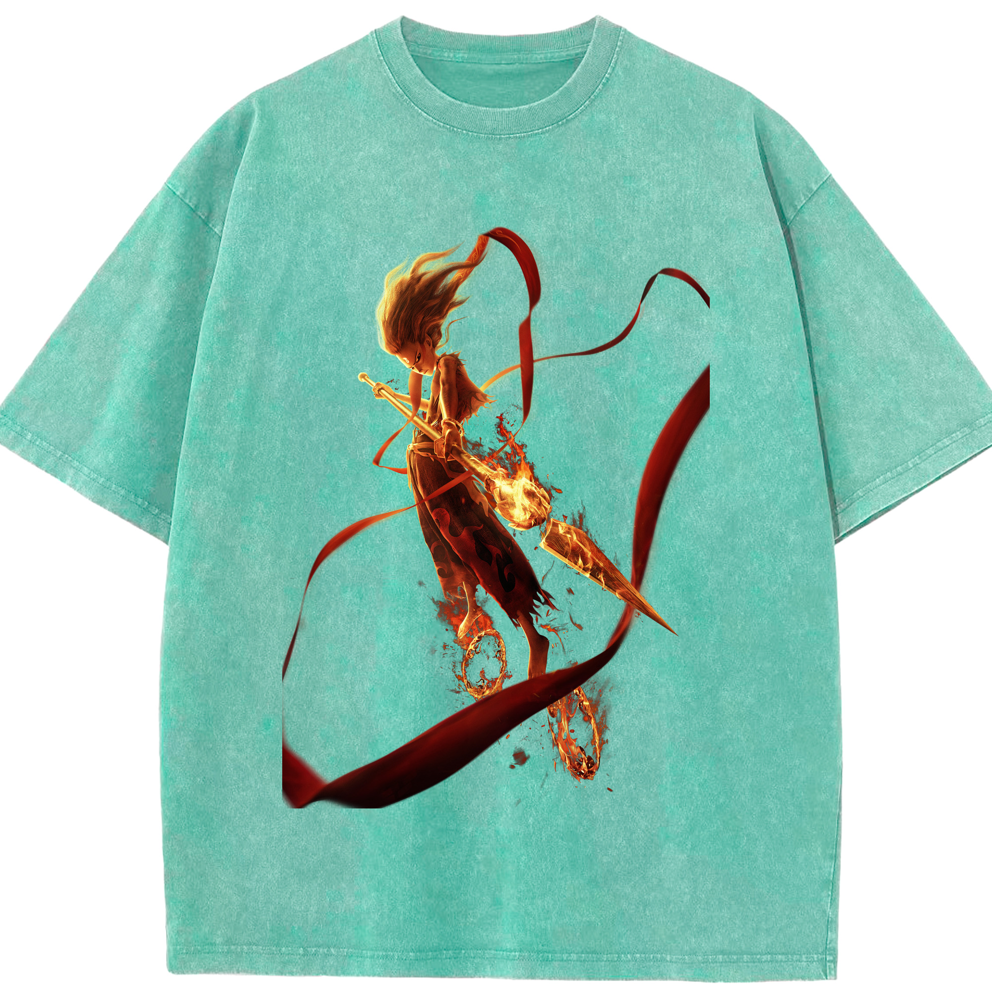 （画像用） Ne Zha 2 ナタ 魔童の大暴れ 綿100% ヴィンテージ風 半袖Tシャツ（フロントプリント）
